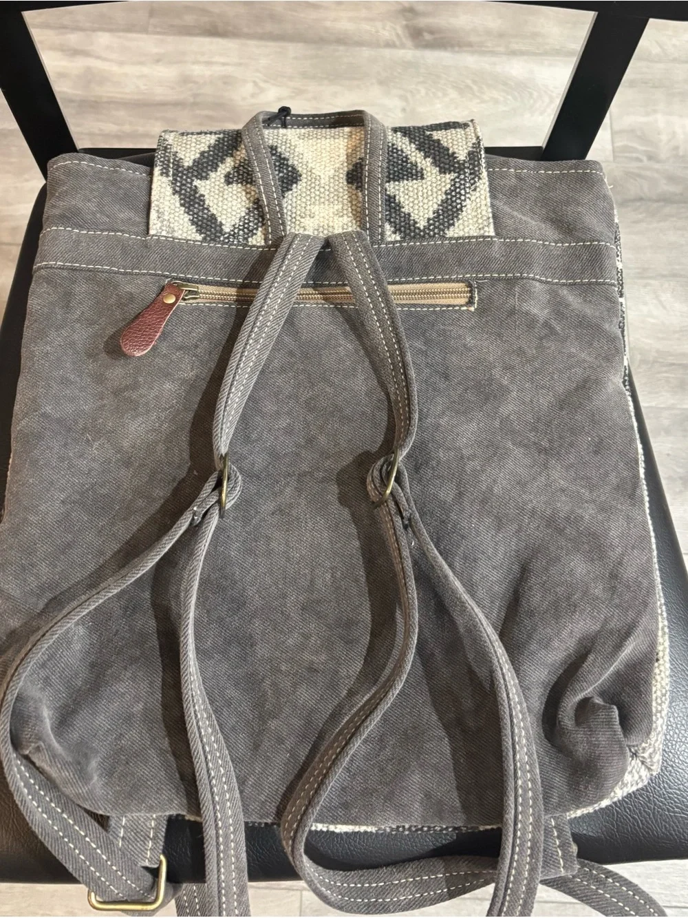 NWT Myra Bag Gray and Cream Woven Geometric Backpack